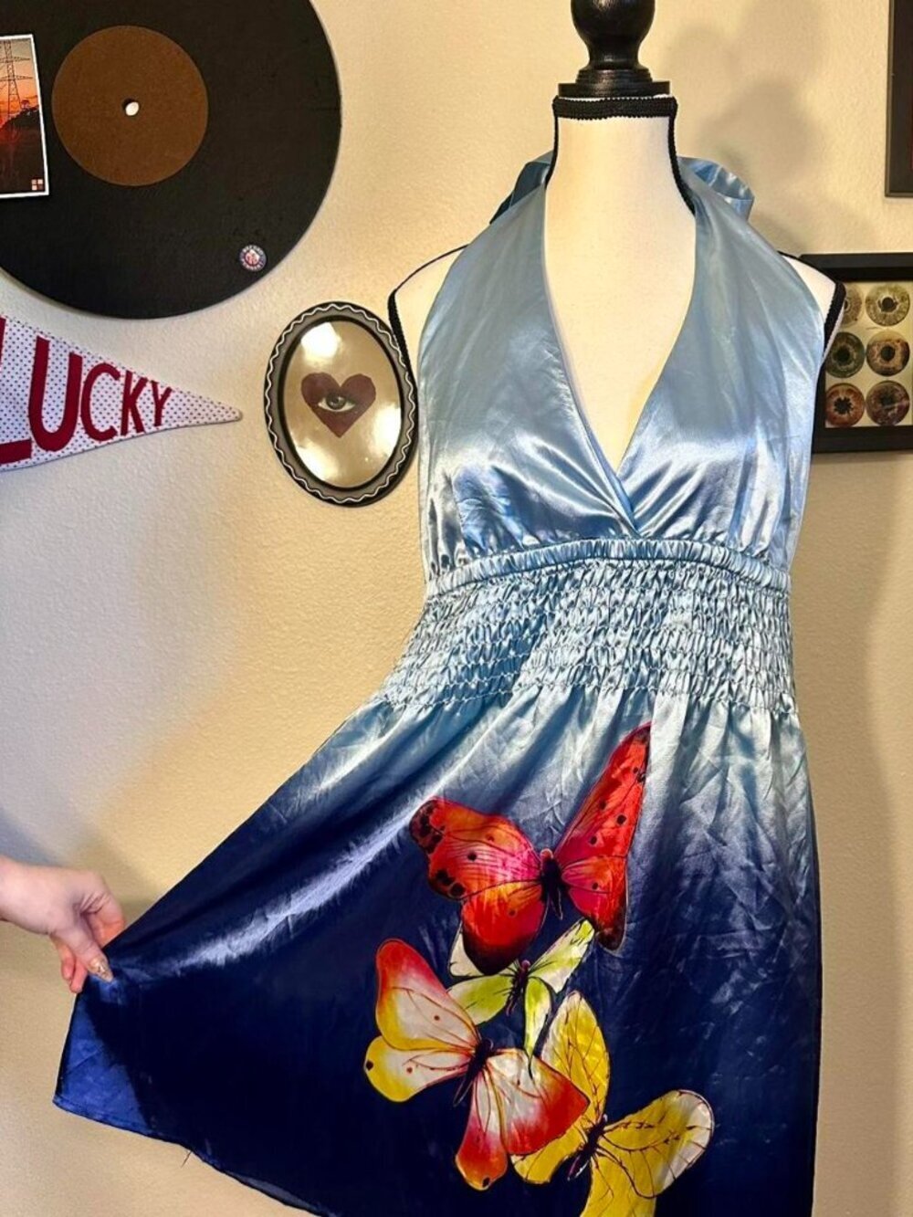 Y2K Silky Blue Halter Mini Dress